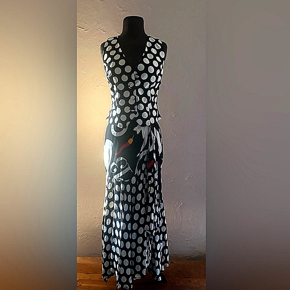 Vintage Moschino Black & White Polka Dot Midi Shirt w Vest